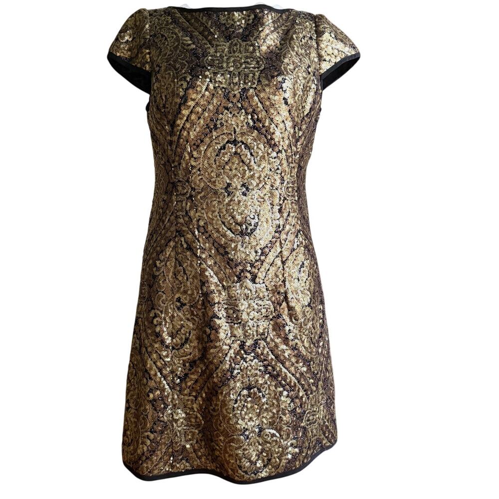 NANETTE LEPORE | Gold Sequin Cap Sleeve Mini Cocktail Dress | 6